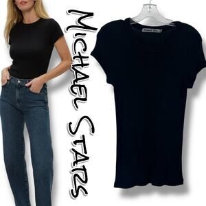 Michael Stars Crewneck Tee Black Ribbed Short Sleeve Womens Size Large